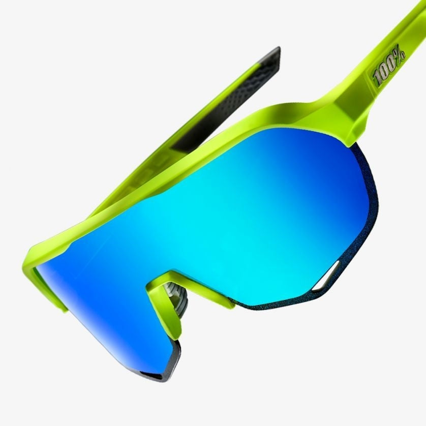 100% S2 Sunglasses Matte Fluorescent Yellow Green Multilayer Mirror Lens