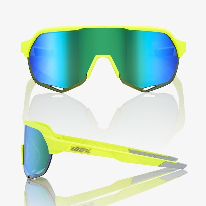 100% S2 Sunglasses Matte Fluorescent Yellow Green Multilayer Mirror Lens