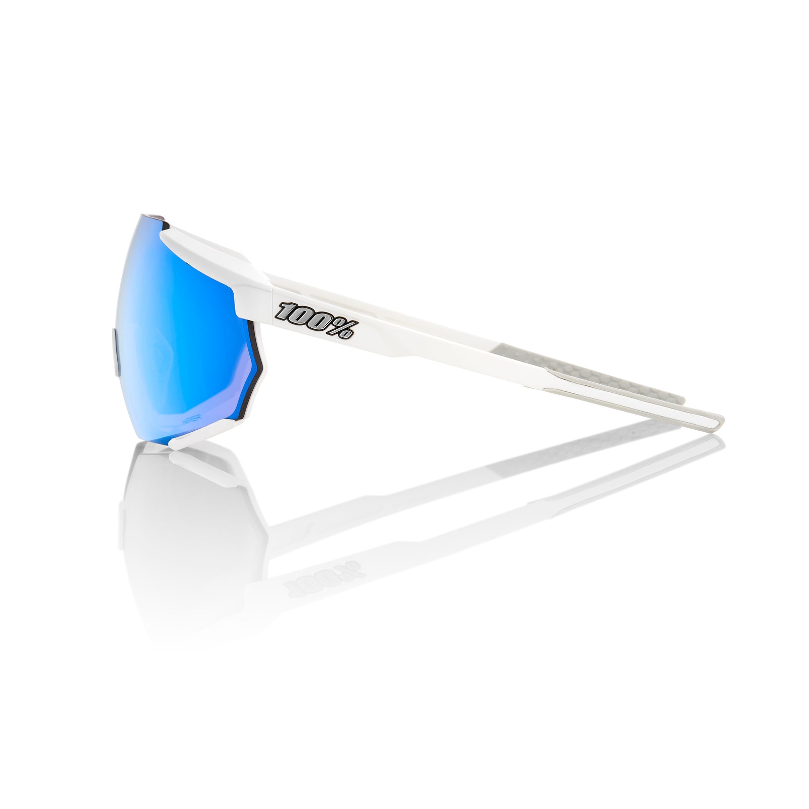 100% Racetrap Sunglasses Matte White HiPER Blue Multilayer Mirror Lens