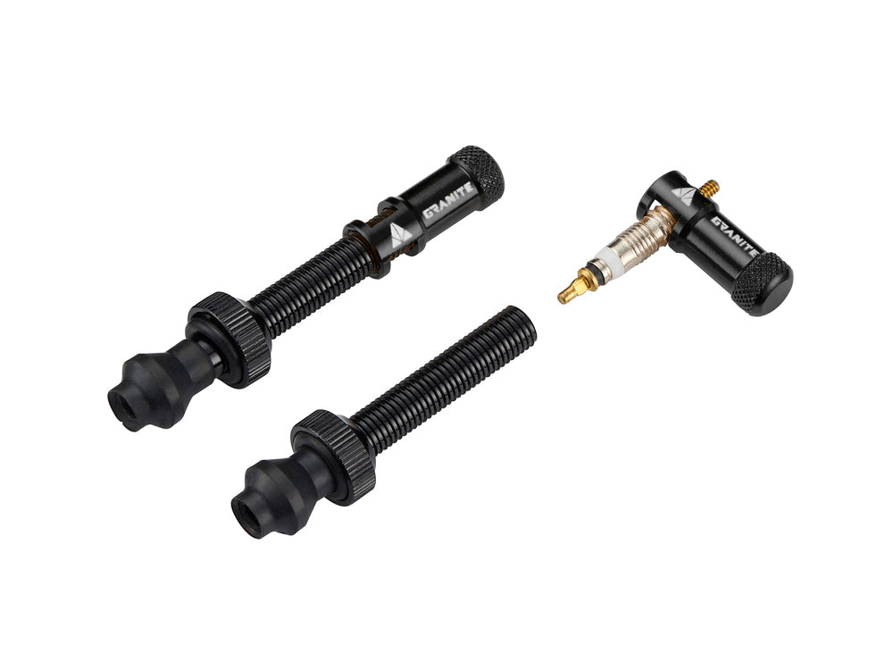 Granite Design Juicy Nipple Valve Cap Pair (inc Tubeless Valves 48mm) Black