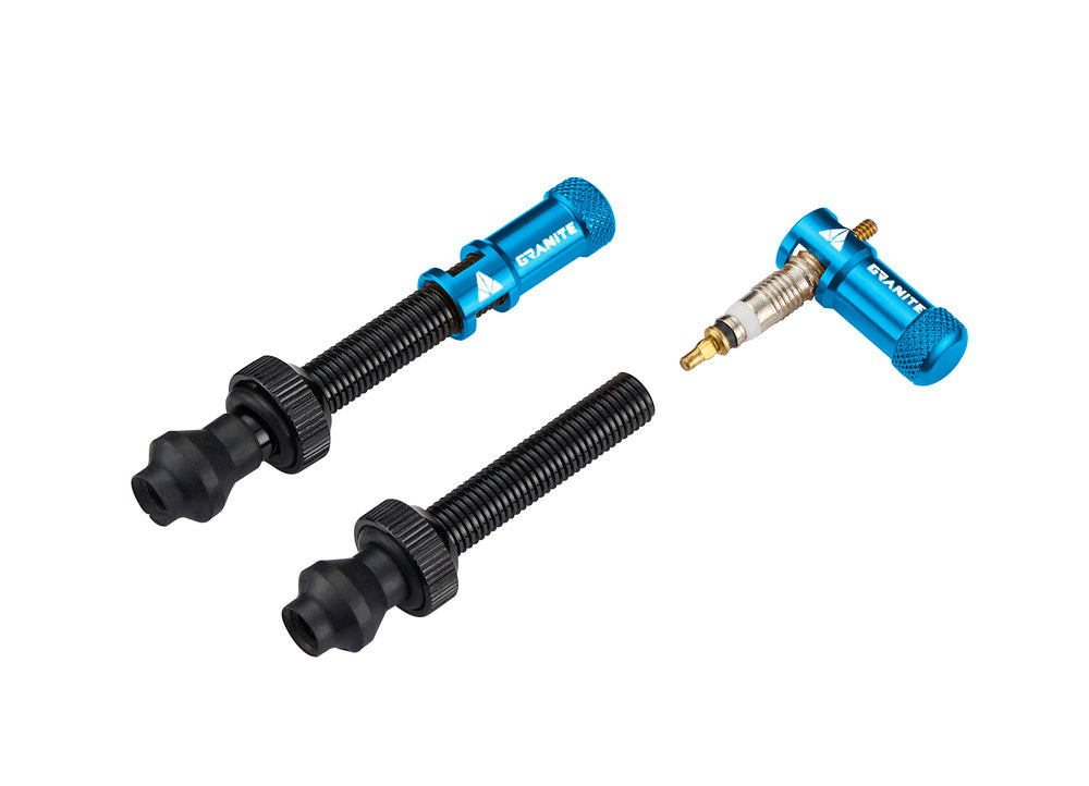 Granite Design Juicy Nipple Valve Cap Pair (inc Tubeless Valves 48mm) Blue