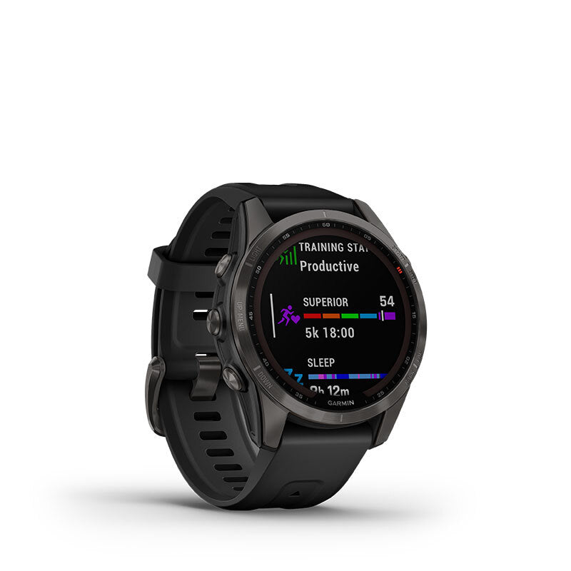 Garmin Fēnix 7S Sapphire Solar Multisport GPS Watch [Colour: Carbon Gray DLC Titanuim/Black Band]