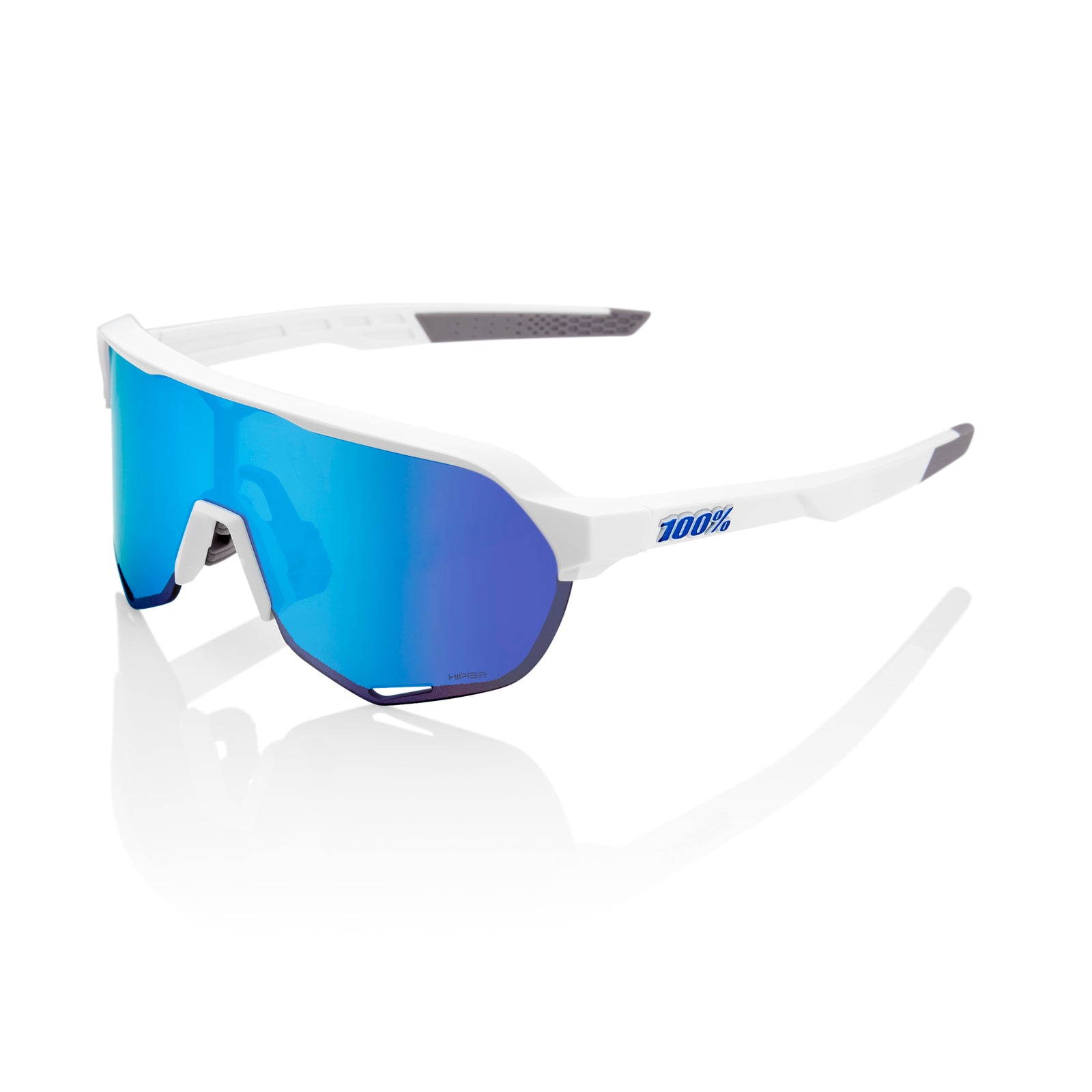 100% S2 Sunglasses Soft Tact Off White HiPER Blue Multilayer Mirror Lens