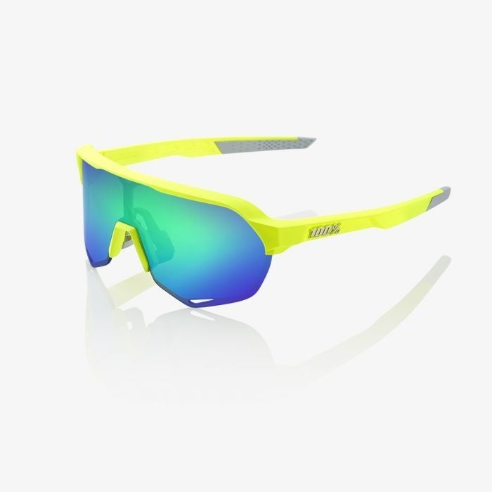 100% S2 Sunglasses Matte Fluorescent Yellow Green Multilayer Mirror Lens
