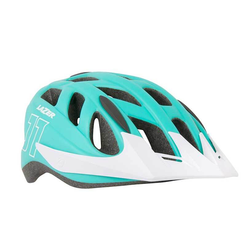 Lazer J1 Youth Bicycle Helmet w LED + Net [Colour: Matt Green/White] [Size: Small (52-56cm)]