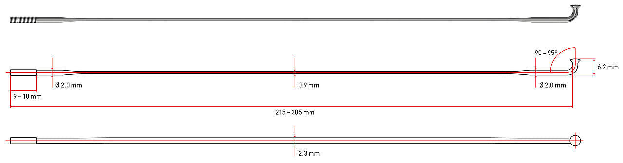 J-Bend Aerolite Spoke 2.0/2.3 x 0.9 Black 248mm (SAT020248S0004) - No Nipples