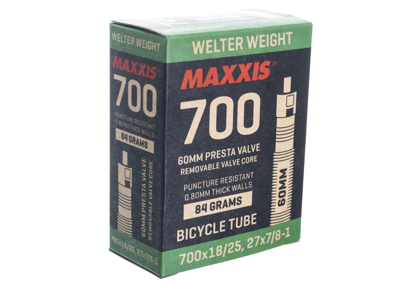 Maxxis 700x18/25 60mm Welter Weight Tube w Presta Valve + Removable Valve Core